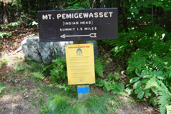 mount pemigewasset indian head trail sign